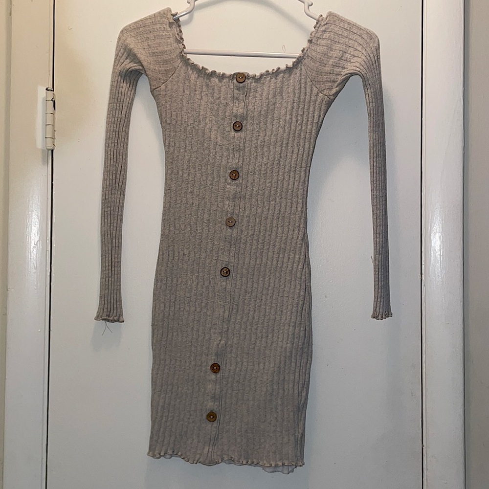 Long sleeve ribbed button mini dress